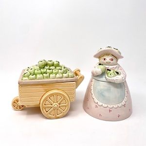 Fitz & Floyd Village Green Apple Annie Candy Box with Lid SET OF 2 Trinket Box